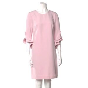 Milly Pink Crewneck Ruffled Sleeve Shift Dress